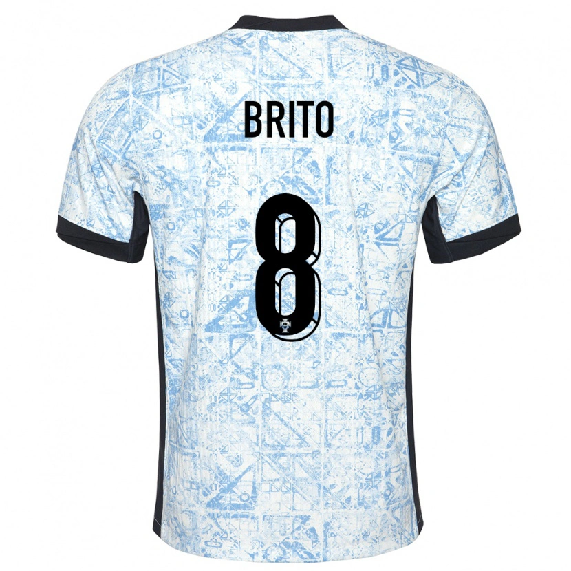Danxen Kvinder Portugal João Brito #8 Creme Blå Udebane Spillertrøjer 24-26 Trøje T-Shirt