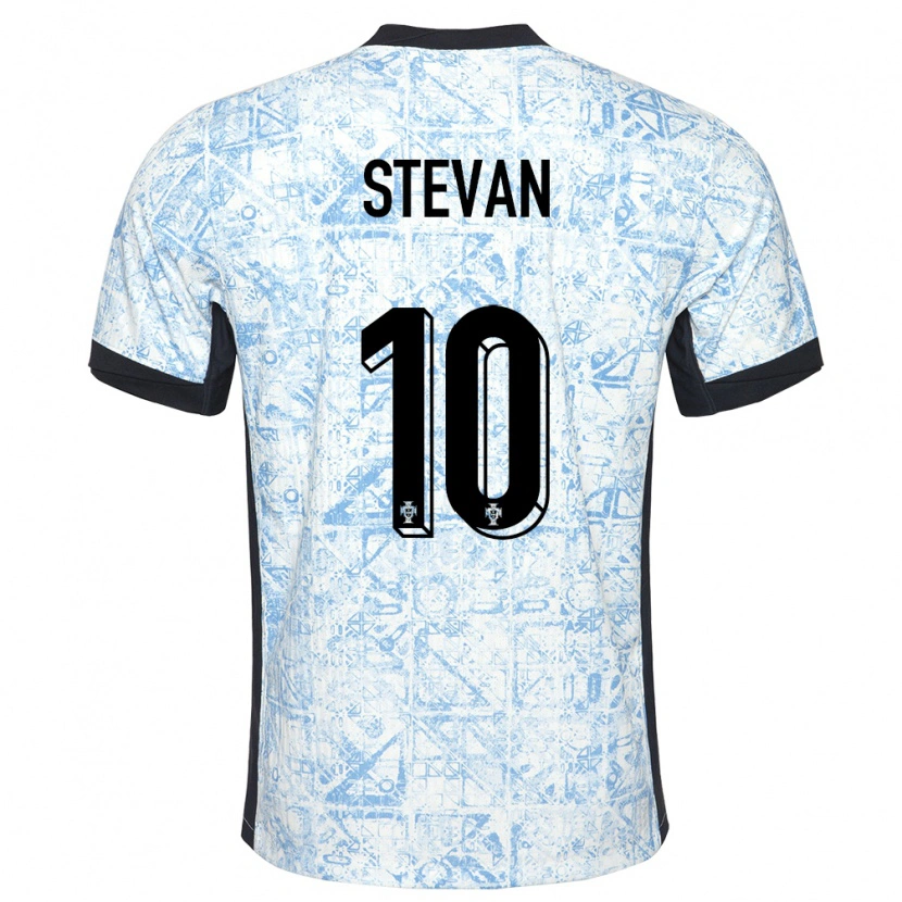 Danxen Kvinder Portugal Stevan #10 Creme Blå Udebane Spillertrøjer 24-26 Trøje T-Shirt