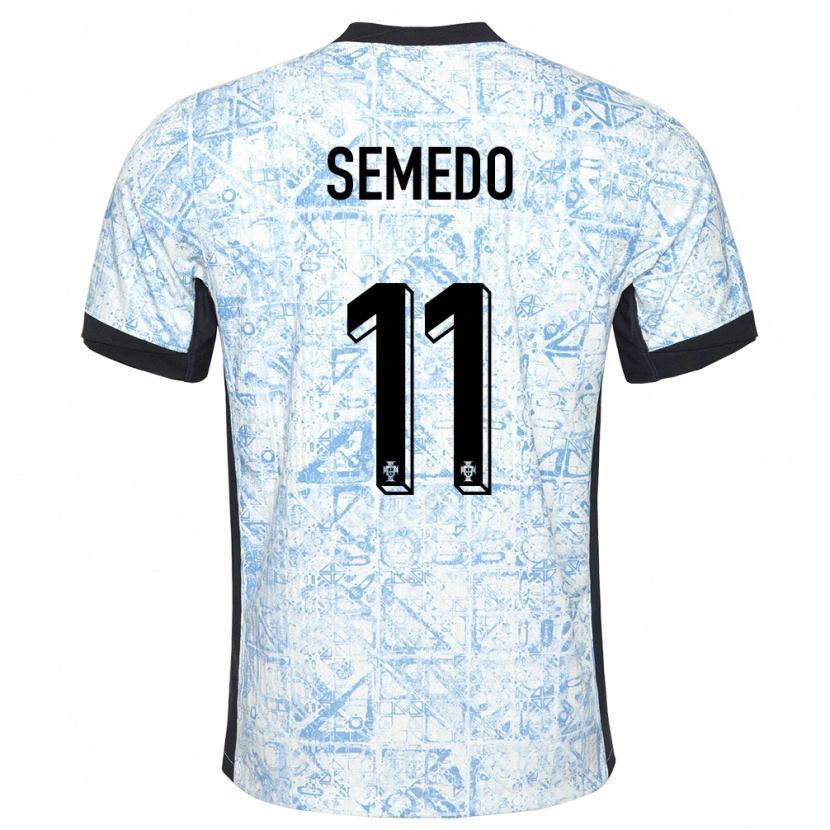 Danxen Kvinder Portugal Vivaldo Semedo #11 Creme Blå Udebane Spillertrøjer 24-26 Trøje T-Shirt