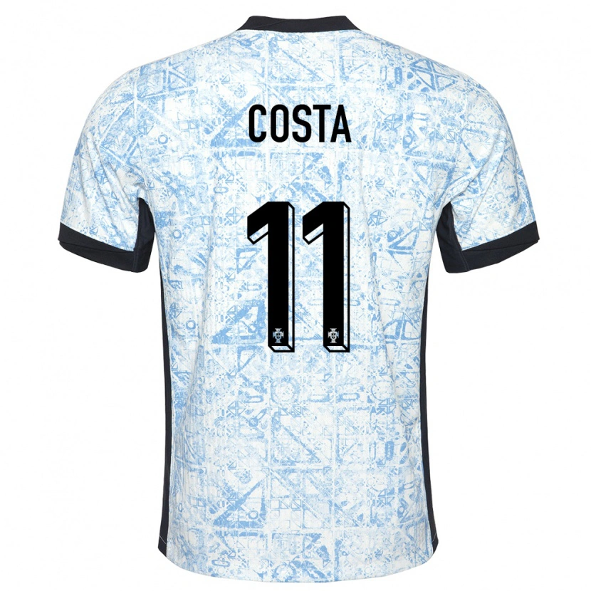 Danxen Kvinder Portugal Daniel Costa #11 Creme Blå Udebane Spillertrøjer 24-26 Trøje T-Shirt
