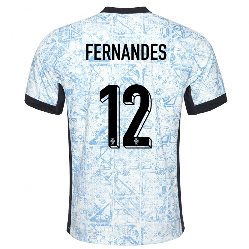 Danxen Kvinder Portugal Diogo Fernandes #12 Creme Blå Udebane Spillertrøjer 24-26 Trøje T-Shirt