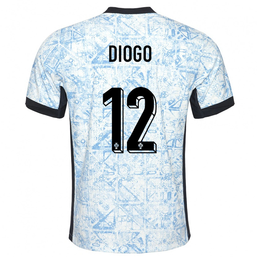 Danxen Kvinder Portugal Diogo Ferreira #12 Creme Blå Udebane Spillertrøjer 24-26 Trøje T-Shirt