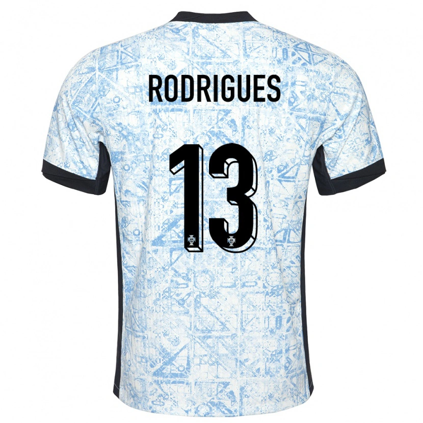 Danxen Kvinder Portugal Paulo Rodrigues #13 Creme Blå Udebane Spillertrøjer 24-26 Trøje T-Shirt