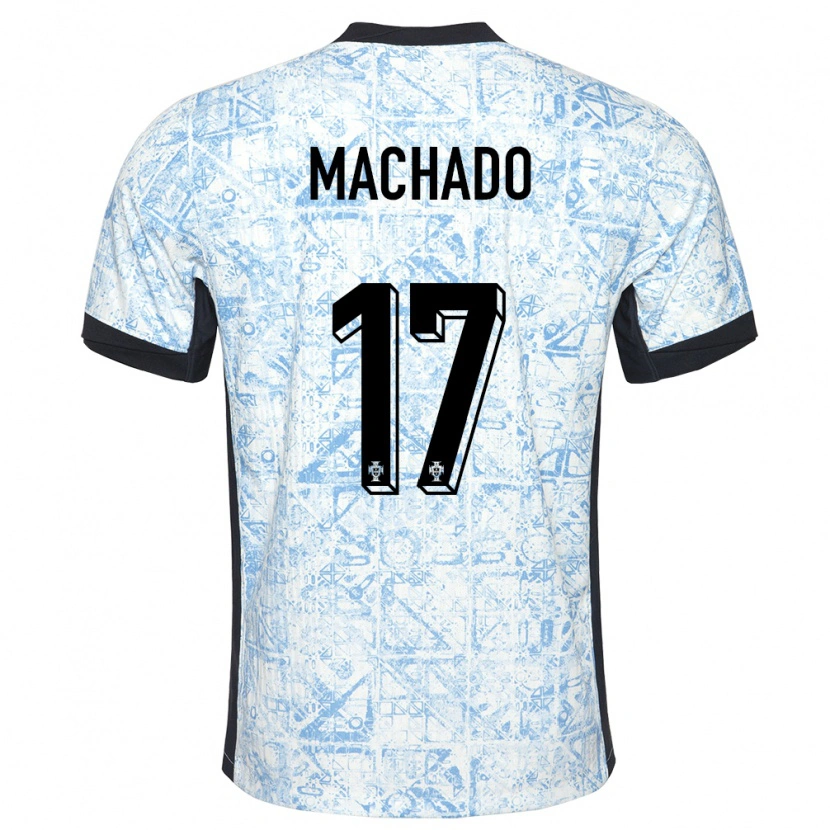 Danxen Kvinder Portugal André Machado #17 Creme Blå Udebane Spillertrøjer 24-26 Trøje T-Shirt