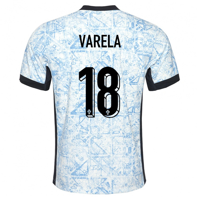 Danxen Kvinder Portugal Keyan Varela #18 Creme Blå Udebane Spillertrøjer 24-26 Trøje T-Shirt