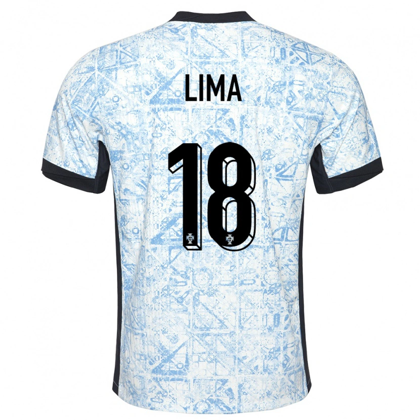 Danxen Kvinder Portugal Bernardo Lima #18 Creme Blå Udebane Spillertrøjer 24-26 Trøje T-Shirt