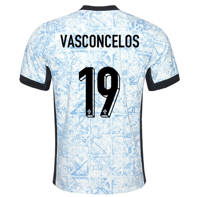 Danxen Kvinder Portugal Vasconcelos #19 Creme Blå Udebane Spillertrøjer 24-26 Trøje T-Shirt