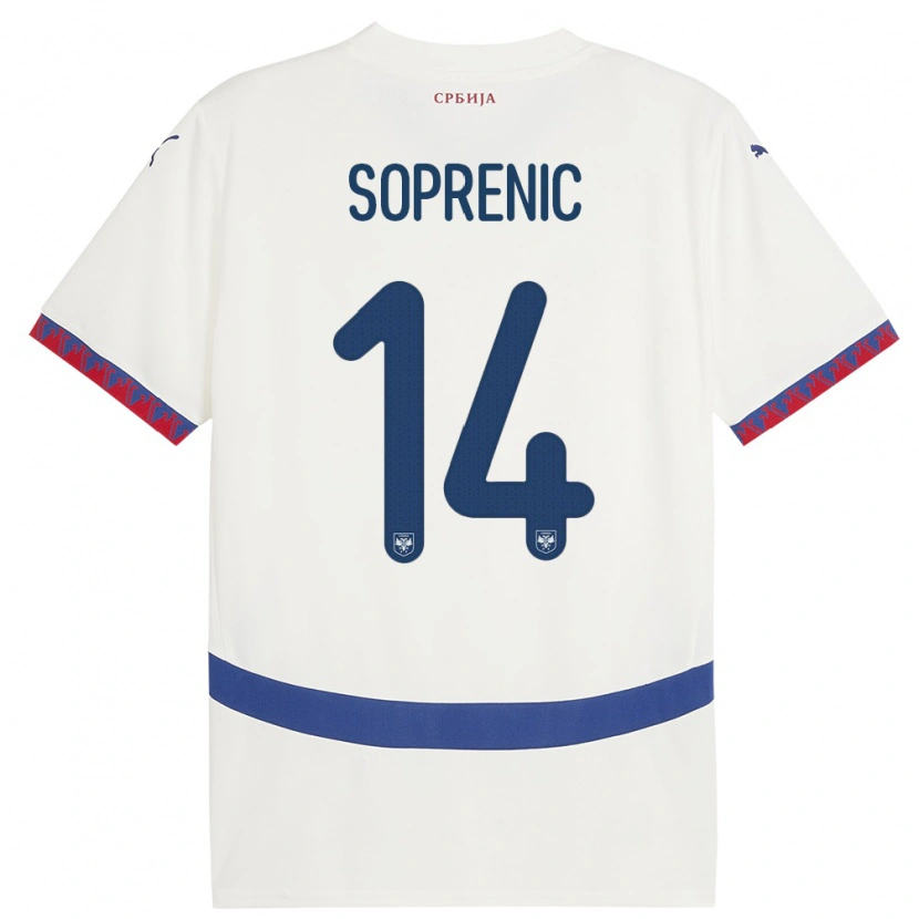 Danxen Kvinder Serbien Milos Soprenic #14 Hvid Udebane Spillertrøjer 24-26 Trøje T-Shirt