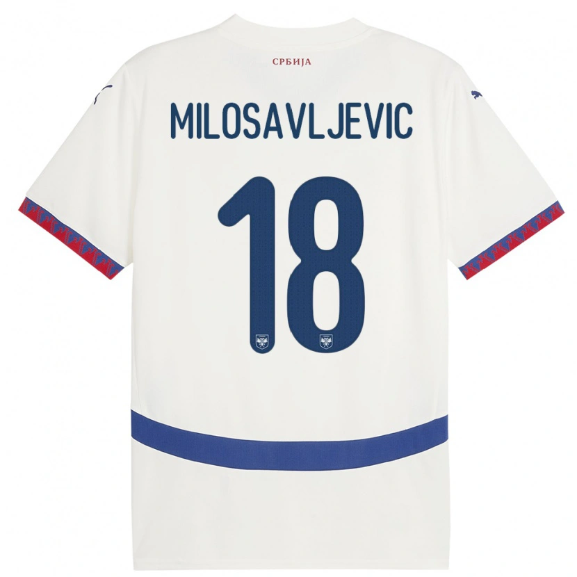 Danxen Kvinder Serbien Jovan Milosavljevic #18 Hvid Udebane Spillertrøjer 24-26 Trøje T-Shirt