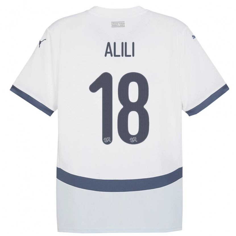 Danxen Kvinder Schweiz Burak Alili #18 Hvid Udebane Spillertrøjer 24-26 Trøje T-Shirt