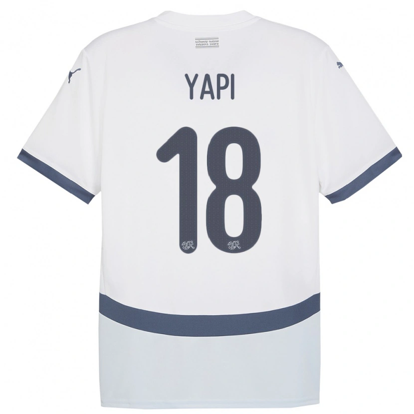 Danxen Kvinder Schweiz Josue Yapi #18 Hvid Udebane Spillertrøjer 24-26 Trøje T-Shirt