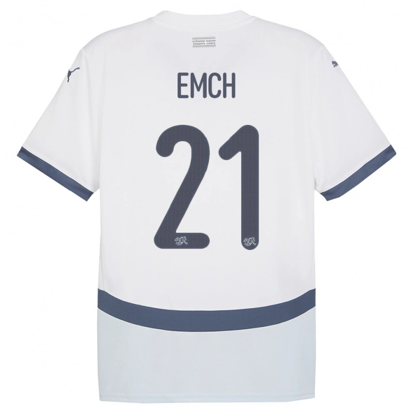 Danxen Kvinder Schweiz Cyrill Emch #21 Hvid Udebane Spillertrøjer 24-26 Trøje T-Shirt