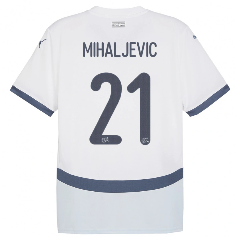 Danxen Kvinder Schweiz Mark Mihaljevic #21 Hvid Udebane Spillertrøjer 24-26 Trøje T-Shirt