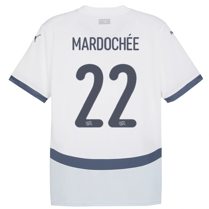 Danxen Kvinder Schweiz Miguel Mardochée #22 Hvid Udebane Spillertrøjer 24-26 Trøje T-Shirt