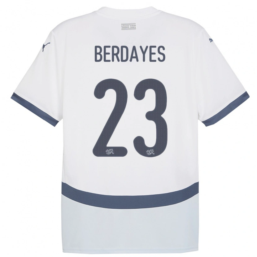 Danxen Kvinder Schweiz Théo Berdayes #23 Hvid Udebane Spillertrøjer 24-26 Trøje T-Shirt