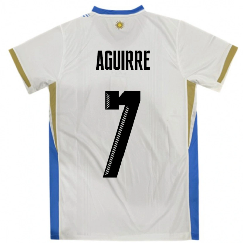 Danxen Kvinder Uruguay Rodrigo Aguirre #7 Hvid Blå Udebane Spillertrøjer 24-26 Trøje T-Shirt