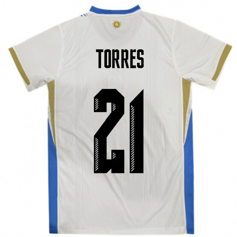 Danxen Kvinder Uruguay Facundo Torres #21 Hvid Blå Udebane Spillertrøjer 24-26 Trøje T-Shirt