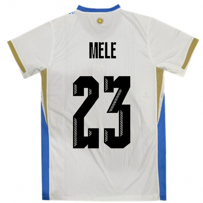 Danxen Kvinder Uruguay Santiago Mele #23 Hvid Blå Udebane Spillertrøjer 24-26 Trøje T-Shirt