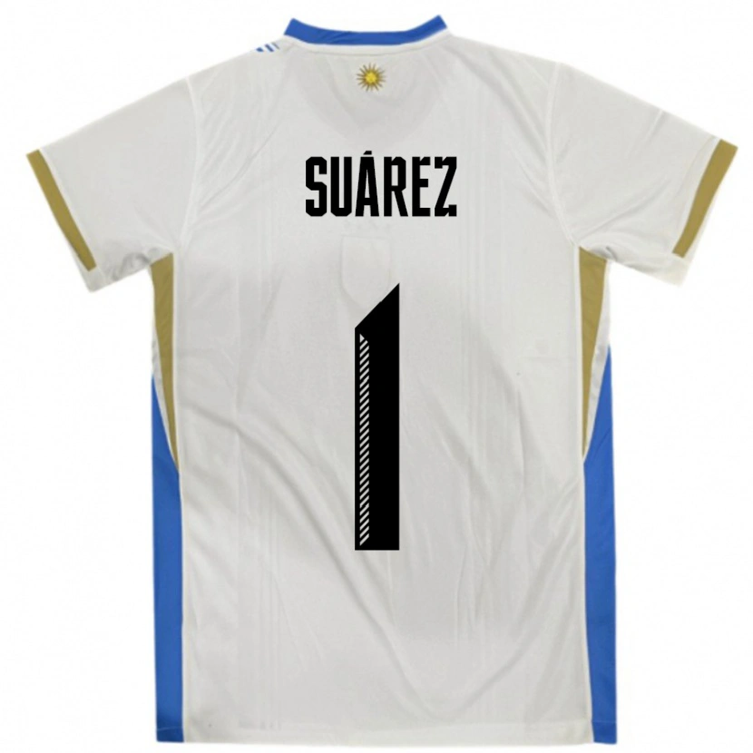 Danxen Kvinder Uruguay Ignacio Suárez #1 Hvid Blå Udebane Spillertrøjer 24-26 Trøje T-Shirt