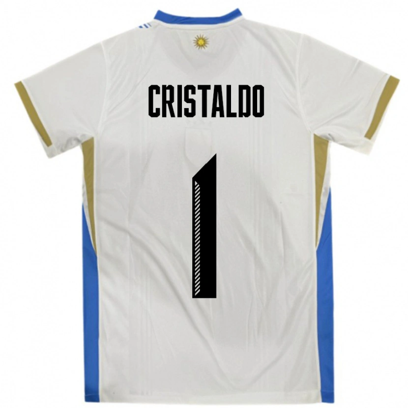 Danxen Kvinder Uruguay Fabian Cristaldo #1 Hvid Blå Udebane Spillertrøjer 24-26 Trøje T-Shirt