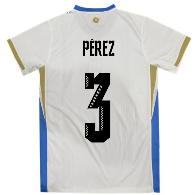 Danxen Kvinder Uruguay Nicolás Pérez #3 Hvid Blå Udebane Spillertrøjer 24-26 Trøje T-Shirt