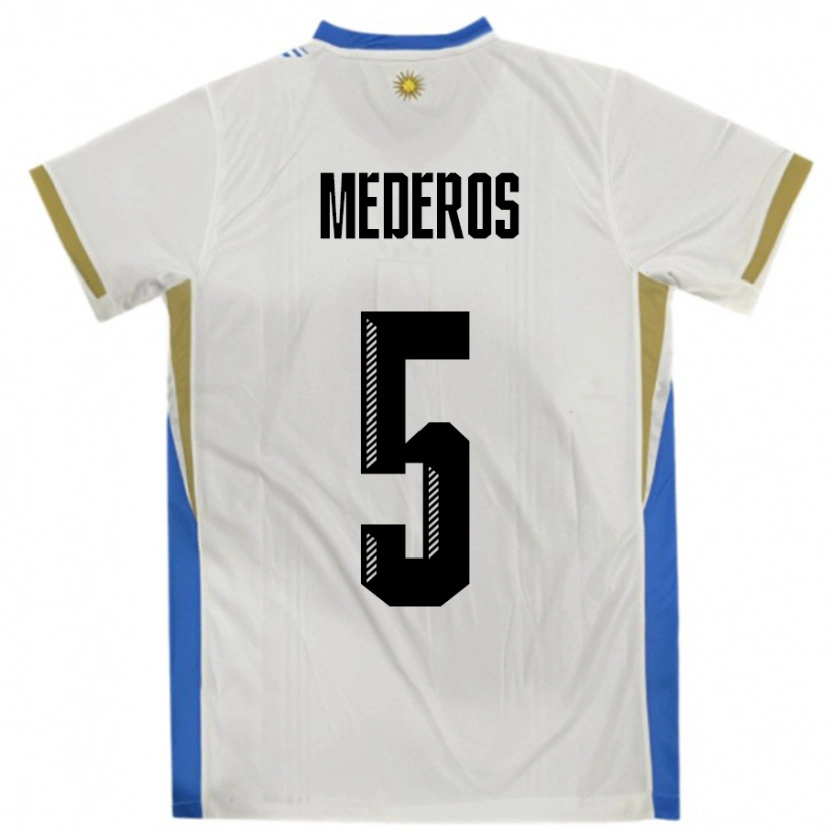Danxen Kvinder Uruguay Rodrigo Mederos #5 Hvid Blå Udebane Spillertrøjer 24-26 Trøje T-Shirt
