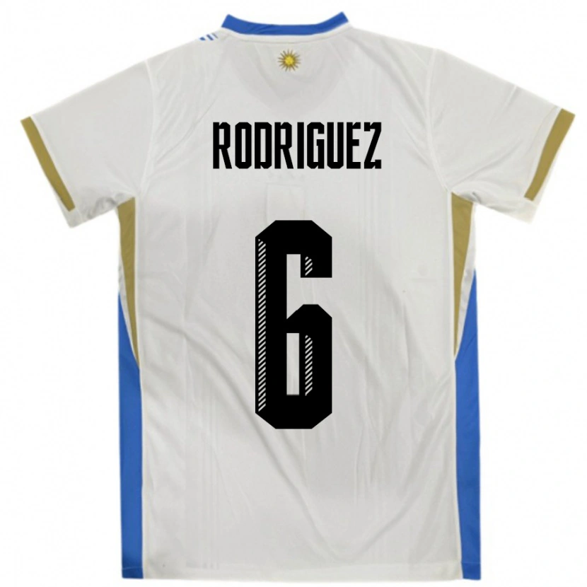 Danxen Kvinder Uruguay Valentín Rodríguez #6 Hvid Blå Udebane Spillertrøjer 24-26 Trøje T-Shirt