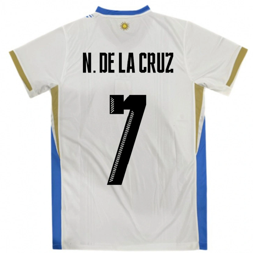 Danxen Kvinder Uruguay Nicolas De La Cruz #7 Hvid Blå Udebane Spillertrøjer 24-26 Trøje T-Shirt