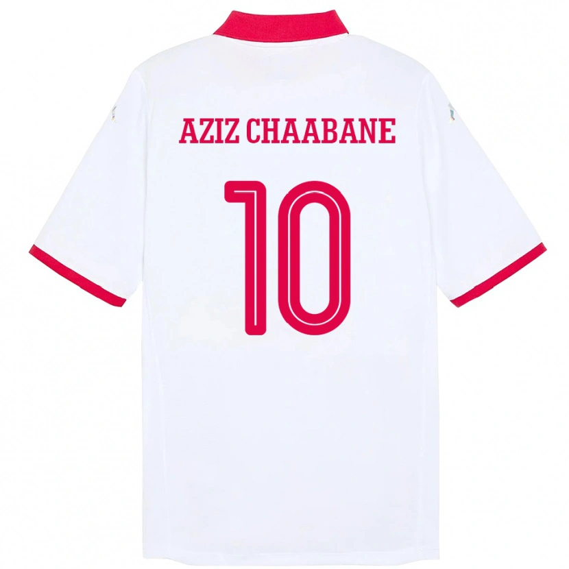 Danxen Kvinder Tunesien Mohamed Aziz Chaabane #10 Hvid Udebane Spillertrøjer 24-26 Trøje T-Shirt