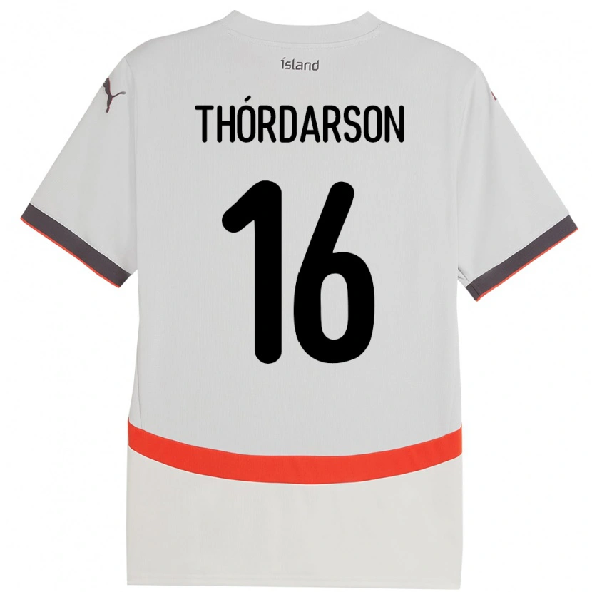 Danxen Kvinder Island Gísli Thórdarson #16 Hvid Udebane Spillertrøjer 24-26 Trøje T-Shirt