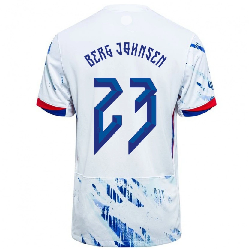 Danxen Kvinder Norge Lasse Berg Johnsen #23 Hvid Blå Udebane Spillertrøjer 24-26 Trøje T-Shirt