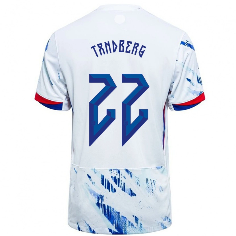 Danxen Kvinder Norge Cathinka Tandberg #22 Hvid Blå Udebane Spillertrøjer 24-26 Trøje T-Shirt
