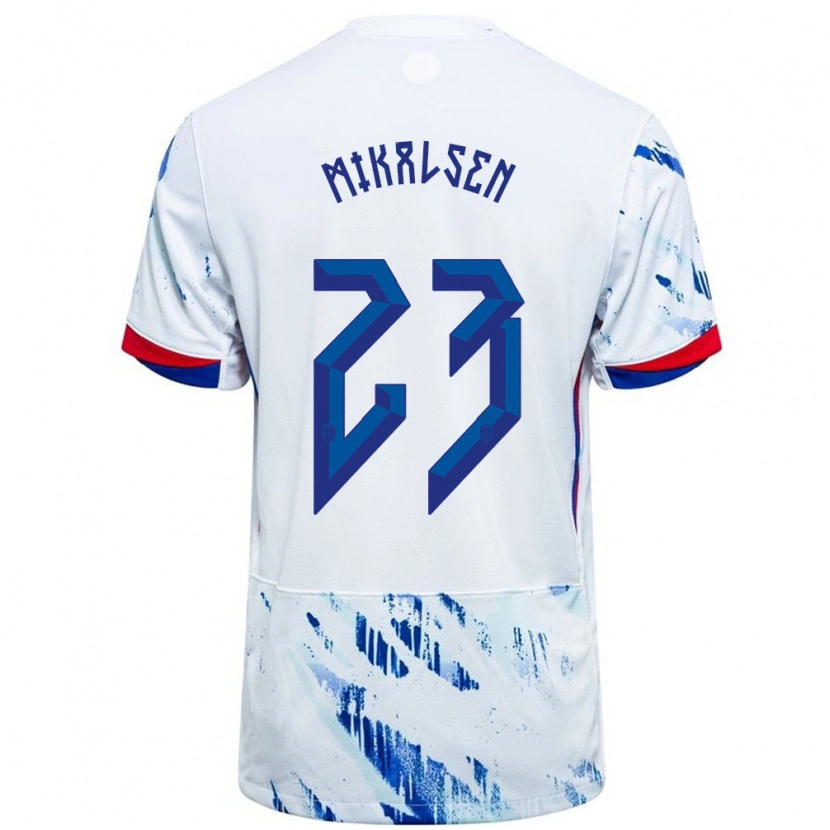 Danxen Kvinder Norge Aurora Mikalsen #23 Hvid Blå Udebane Spillertrøjer 24-26 Trøje T-Shirt