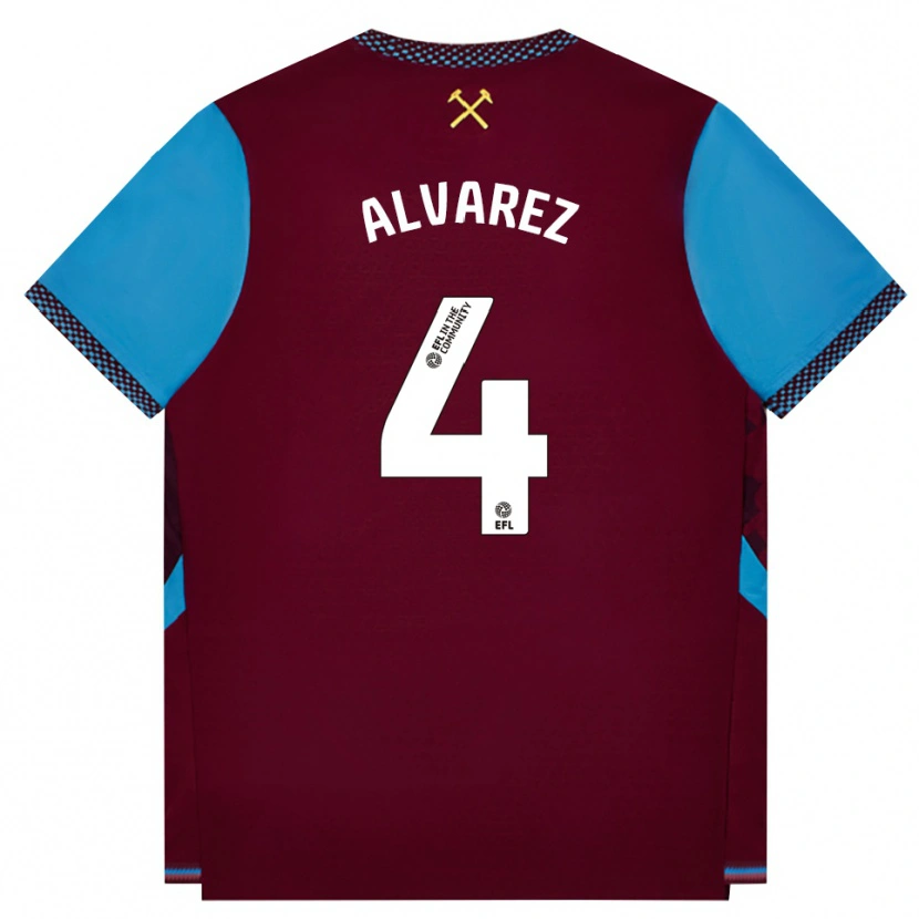 Danxen Kvinder Edson Álvarez #4 Vinrød Kornblomstblå Hjemmebane Spillertrøjer 2026/27 Trøje T-Shirt