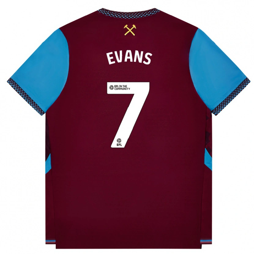 Danxen Kvinder Lisa Evans #7 Vinrød Kornblomstblå Hjemmebane Spillertrøjer 2026/27 Trøje T-Shirt