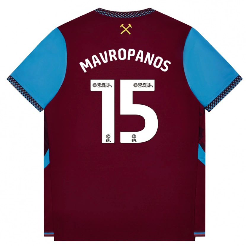 Danxen Kvinder Konstantinos Mavropanos #15 Vinrød Kornblomstblå Hjemmebane Spillertrøjer 2026/27 Trøje T-Shirt