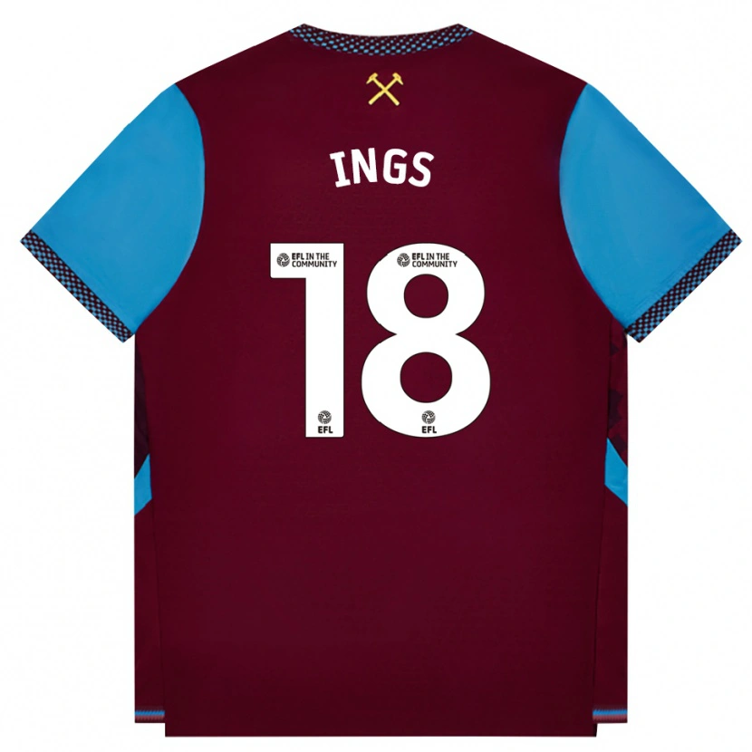 Danxen Kvinder Danny Ings #18 Vinrød Kornblomstblå Hjemmebane Spillertrøjer 2026/27 Trøje T-Shirt