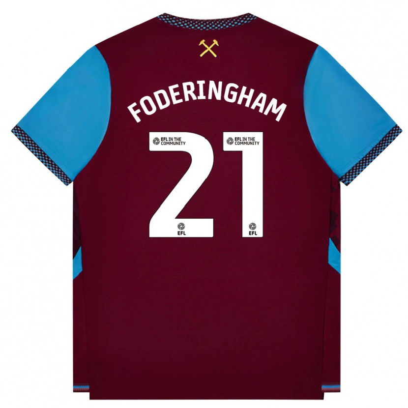 Danxen Kvinder Wes Foderingham #21 Vinrød Kornblomstblå Hjemmebane Spillertrøjer 2026/27 Trøje T-Shirt