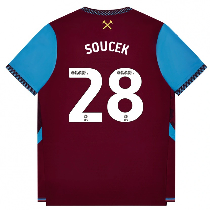 Danxen Kvinder Tomáš Souček #28 Vinrød Kornblomstblå Hjemmebane Spillertrøjer 2026/27 Trøje T-Shirt