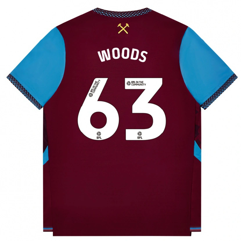 Danxen Kvinder Archie Woods #63 Vinrød Kornblomstblå Hjemmebane Spillertrøjer 2026/27 Trøje T-Shirt