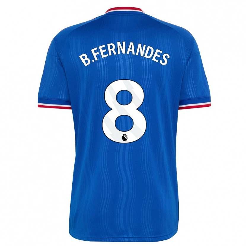 Danxen Kvinder Bruno Fernandes #8 Blå Hvid Rød Udebane Spillertrøjer 2026/27 Trøje T-Shirt