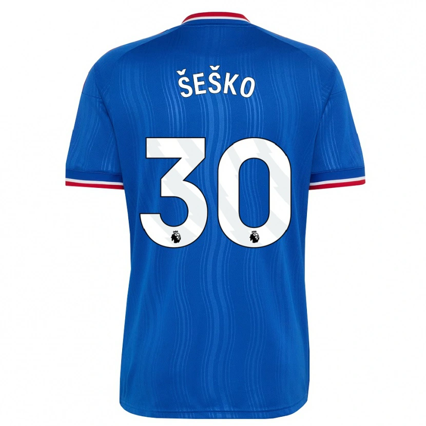 Danxen Kvinder Benjamin Sesko #30 Blå Hvid Rød Udebane Spillertrøjer 2026/27 Trøje T-Shirt