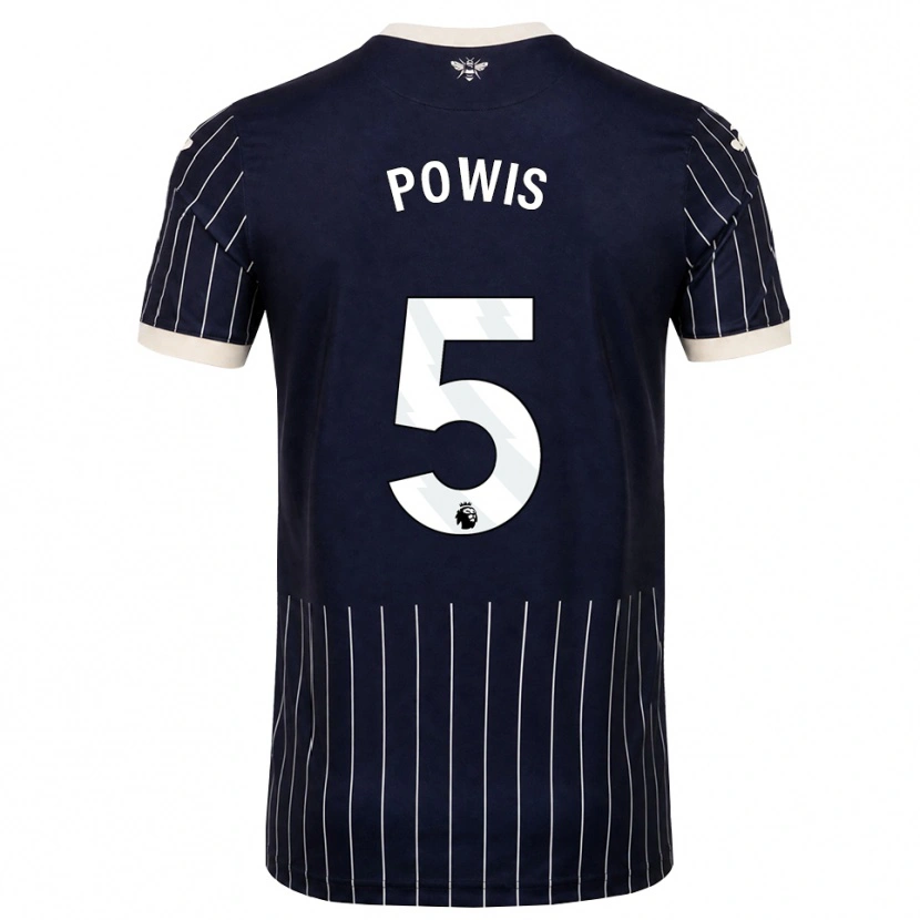 Danxen Kvinder Isaiah Powis #5 Sort Hvid Udebane Spillertrøjer 2026/27 Trøje T-Shirt