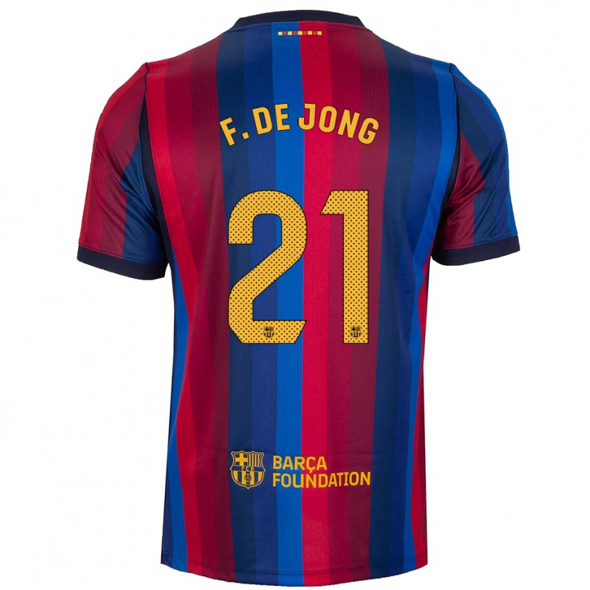 Danxen Børn Frenkie De Jong #21 Kongeblå Rød Gul Hjemmebane Spillertrøjer 2026/27 Trøje T-Shirt