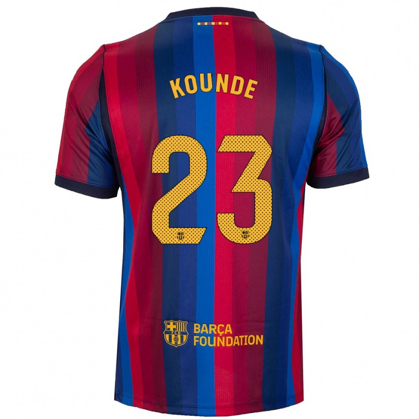 Danxen Børn Jules Koundé #23 Kongeblå Rød Gul Hjemmebane Spillertrøjer 2026/27 Trøje T-Shirt