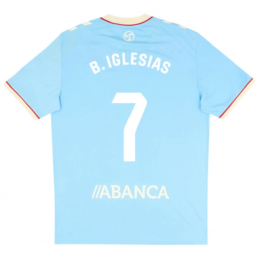 Danxen Børn Borja Iglesias #7 Himmelblå Hvid Rød Hjemmebane Spillertrøjer 2026/27 Trøje T-Shirt
