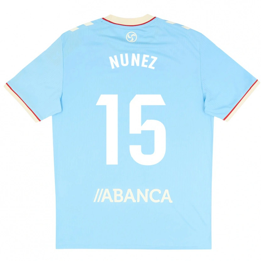 Danxen Børn Álvaro Núñez #15 Himmelblå Hvid Rød Hjemmebane Spillertrøjer 2026/27 Trøje T-Shirt
