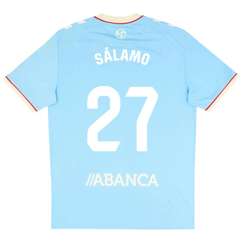 Danxen Børn Jorge Sálamo #27 Himmelblå Hvid Rød Hjemmebane Spillertrøjer 2026/27 Trøje T-Shirt