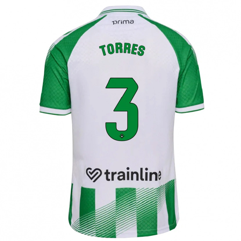 Danxen Børn Álex Torres #3 Lys Grøn Sort Hvid Hjemmebane Spillertrøjer 2026/27 Trøje T-Shirt