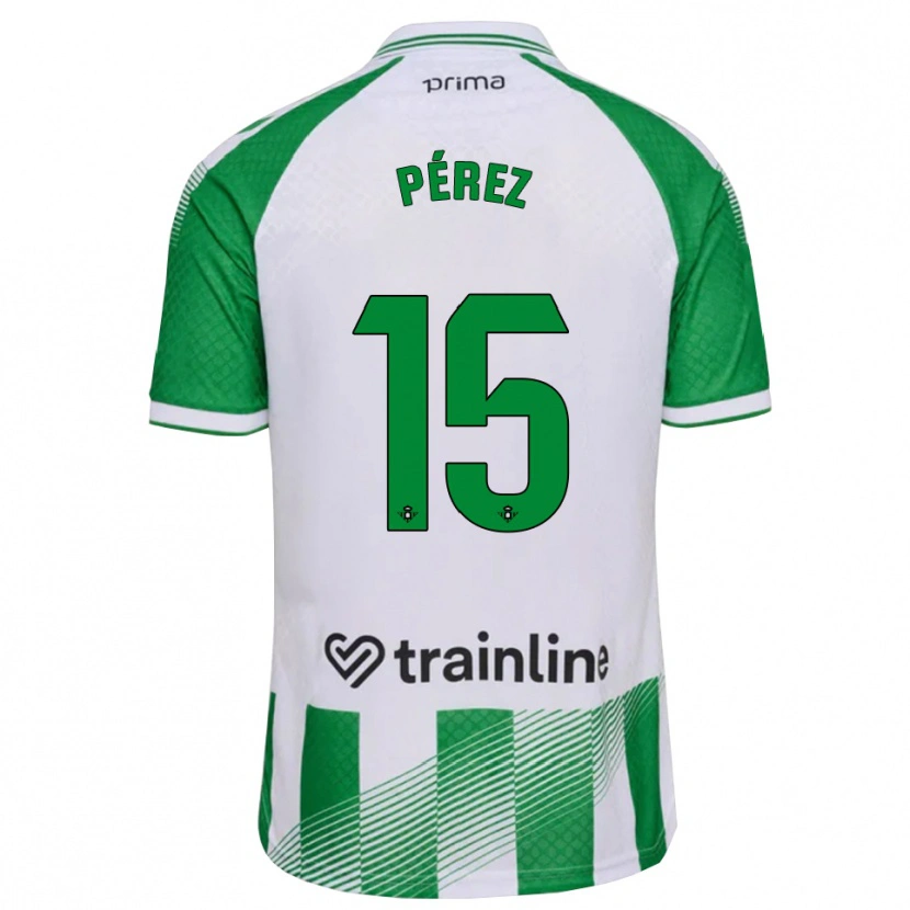 Danxen Børn Álex Pérez #15 Lys Grøn Sort Hvid Hjemmebane Spillertrøjer 2026/27 Trøje T-Shirt